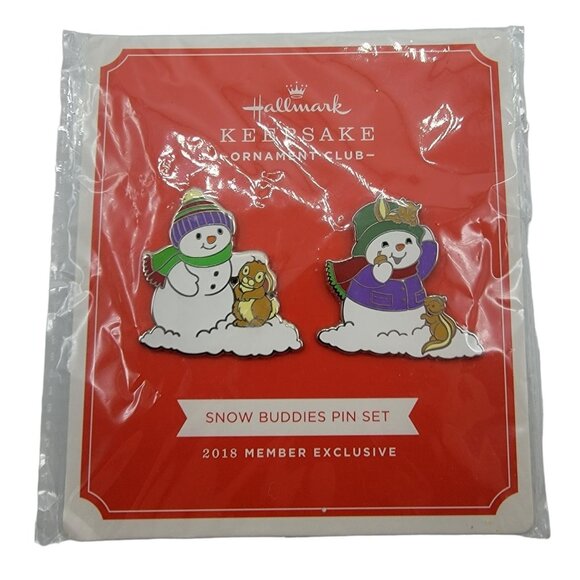 Hallmark 2018 Keepsake Ornaments Club Member Snow Buddies Lapel Tie Tack Pin Set - Picture 4 of 4